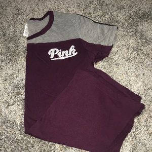 Maroon tee with PINK logo